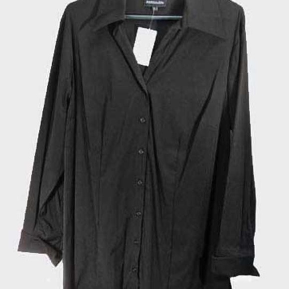 BLOUSE, STRETCH TUNIC LENGTH, BLACK, SIZE 16W, NOTCHED CUFFS, DEEPER VEE NECK, - Picture 1 of 3